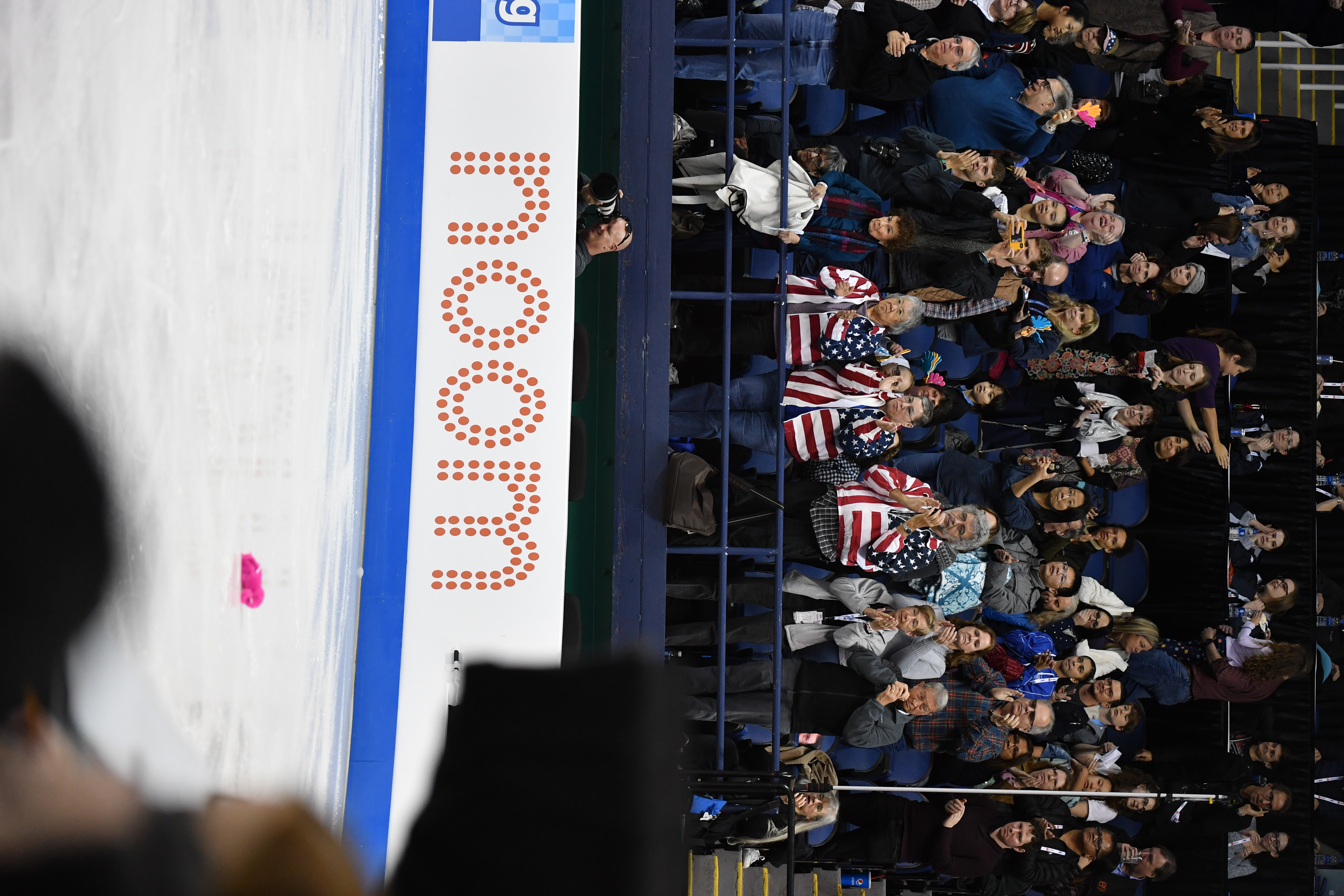 red white and blue audience