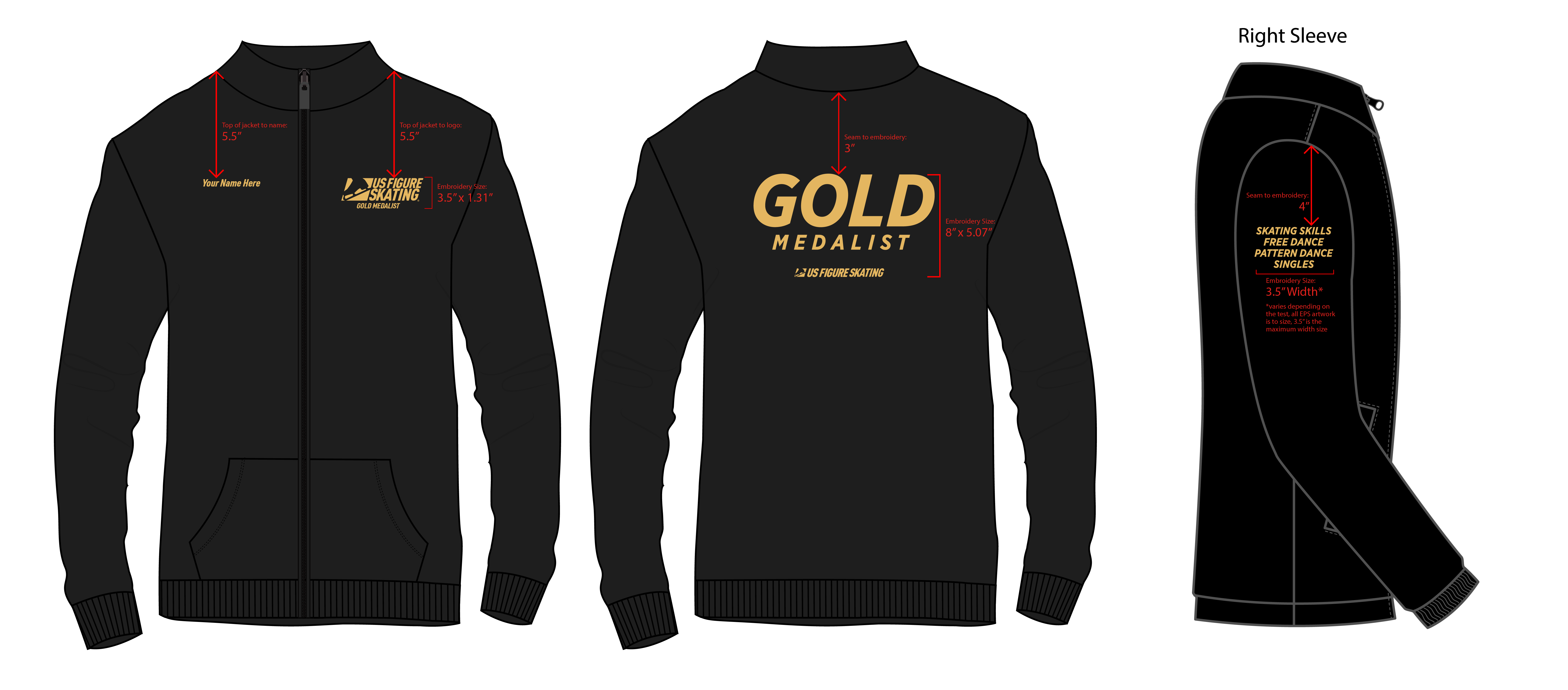 Photo displaying the proper sizing for Gold Medalist Jackets