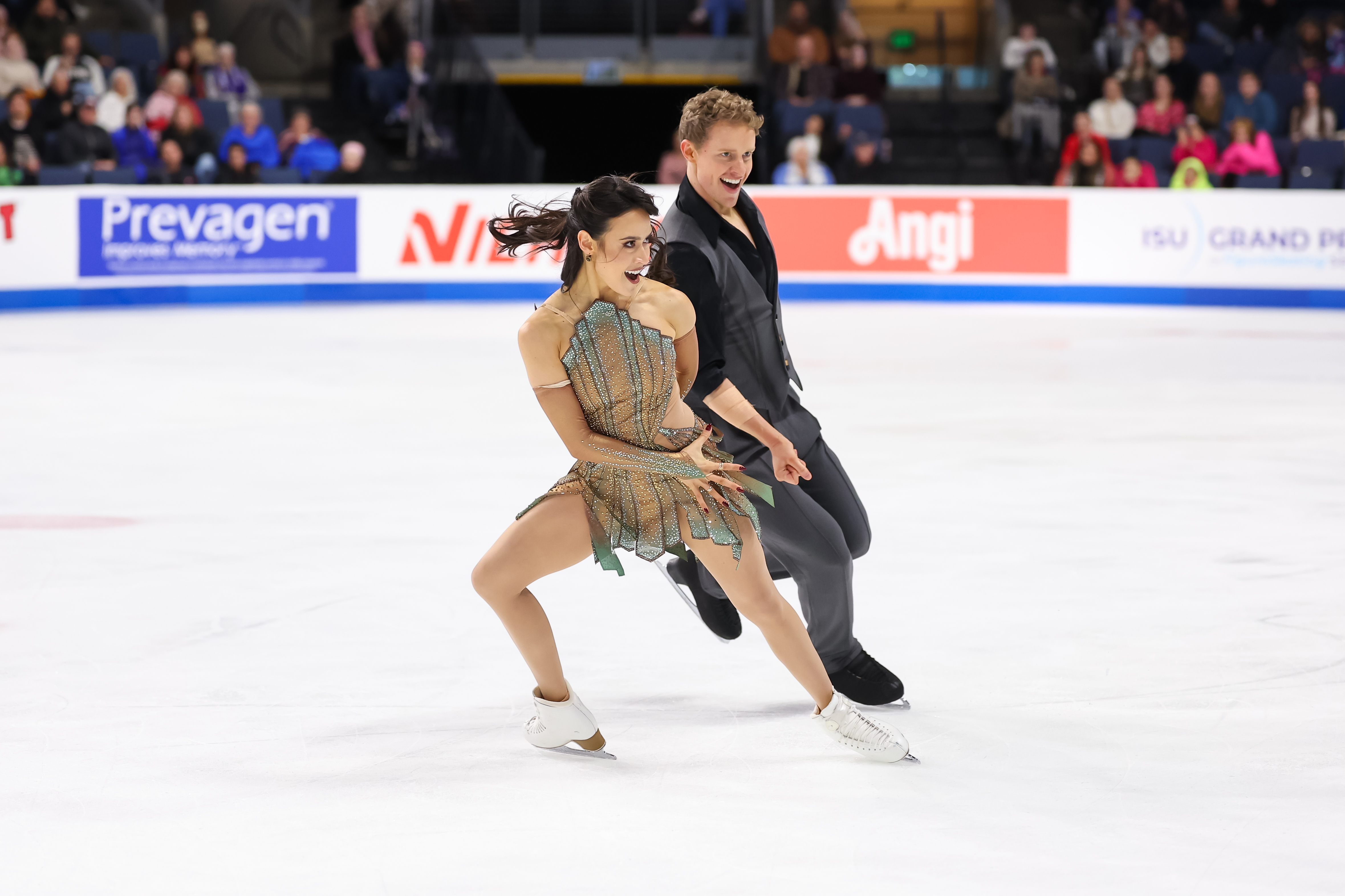 Madison Chock and Evan Bates are all smiles performing their free dance.