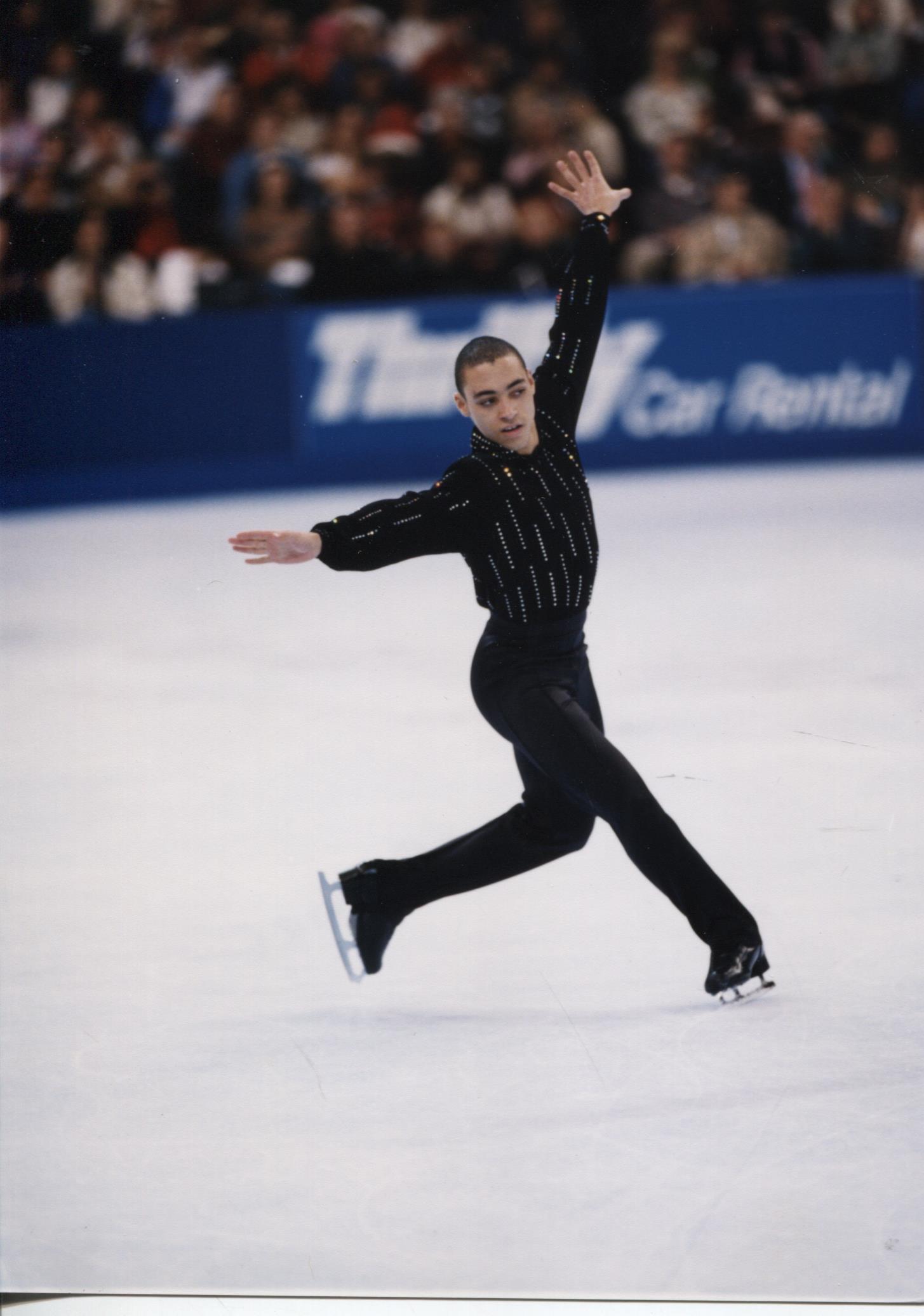 Derrick Delmore competes on the ice in 1998.