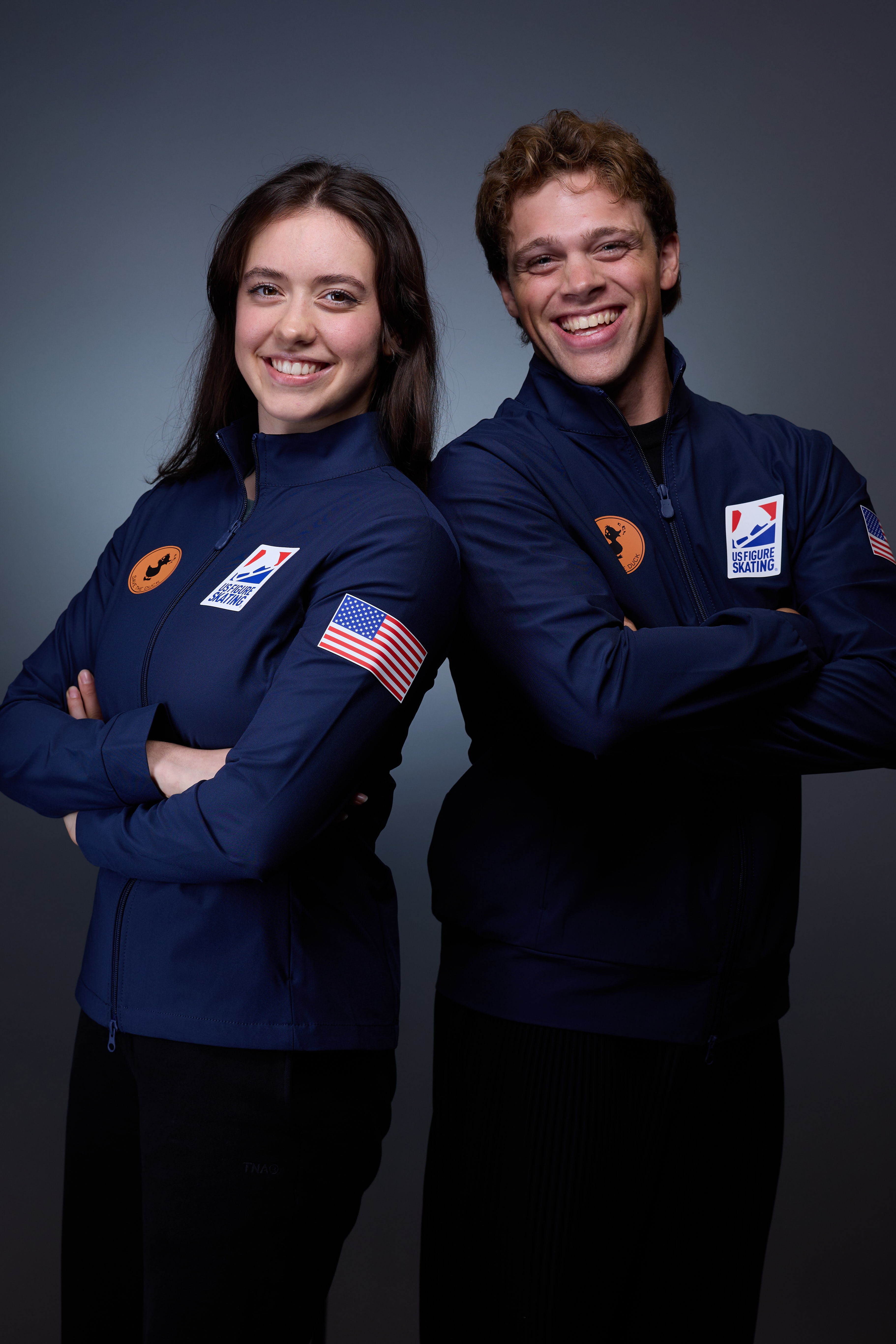 Caroline Green and Michael Parsons, dressed in their blue U.S. National Team jackets