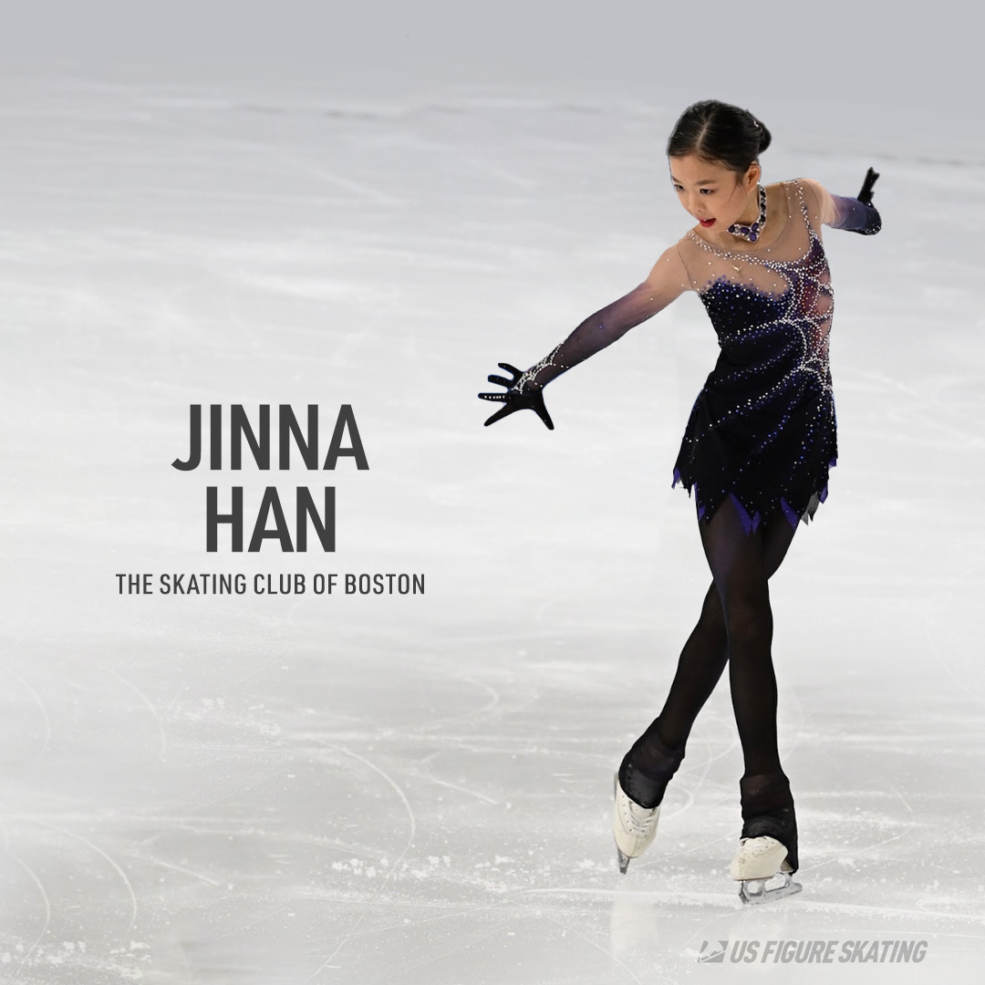 Graphic with a photo of Jinna Hann with her name and the text "The Skating Club of Boston" in black