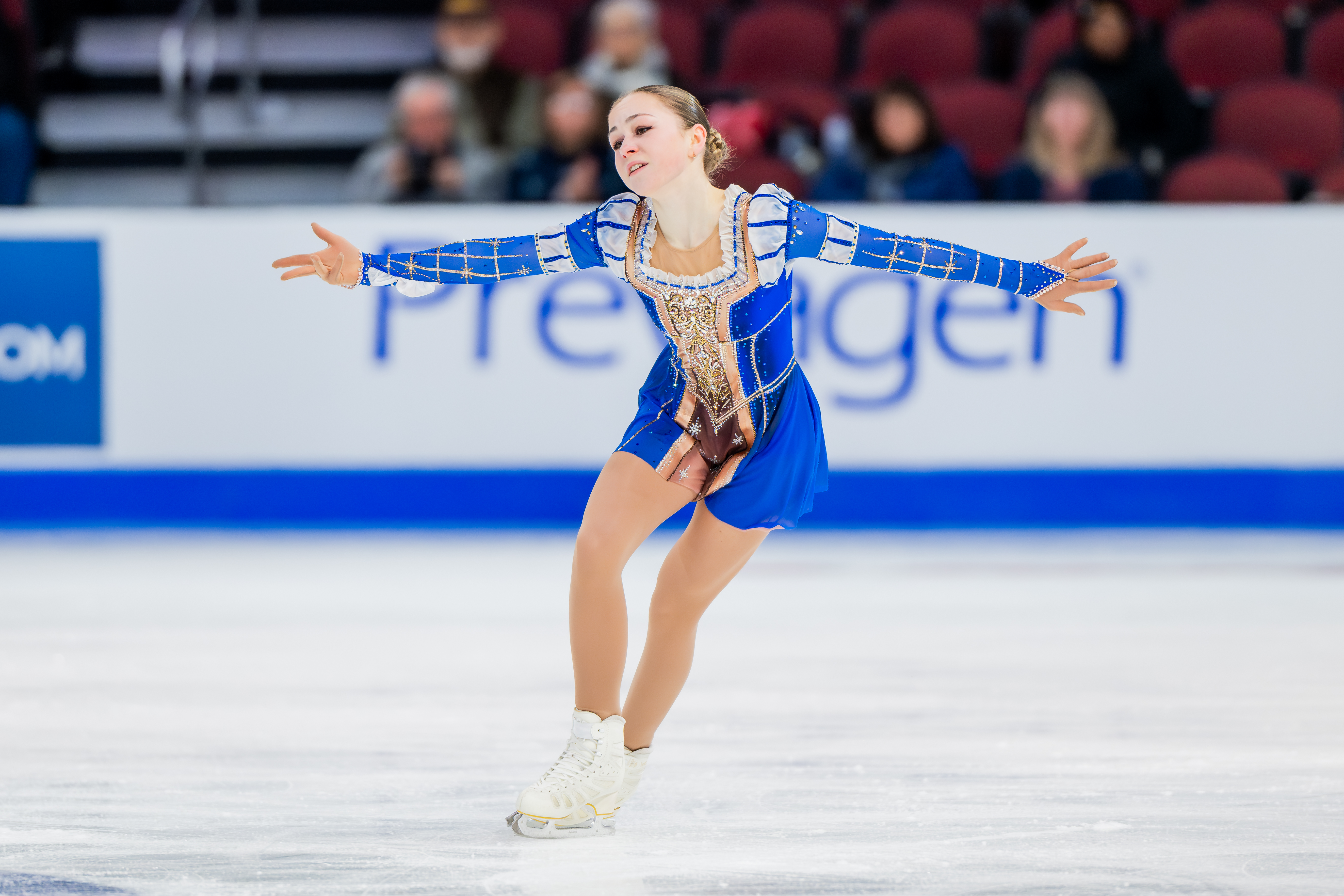 Sophie Joline von Felten, wearing light blue, delivers an emotional free skate at the 2025 U.S. Championships. 
