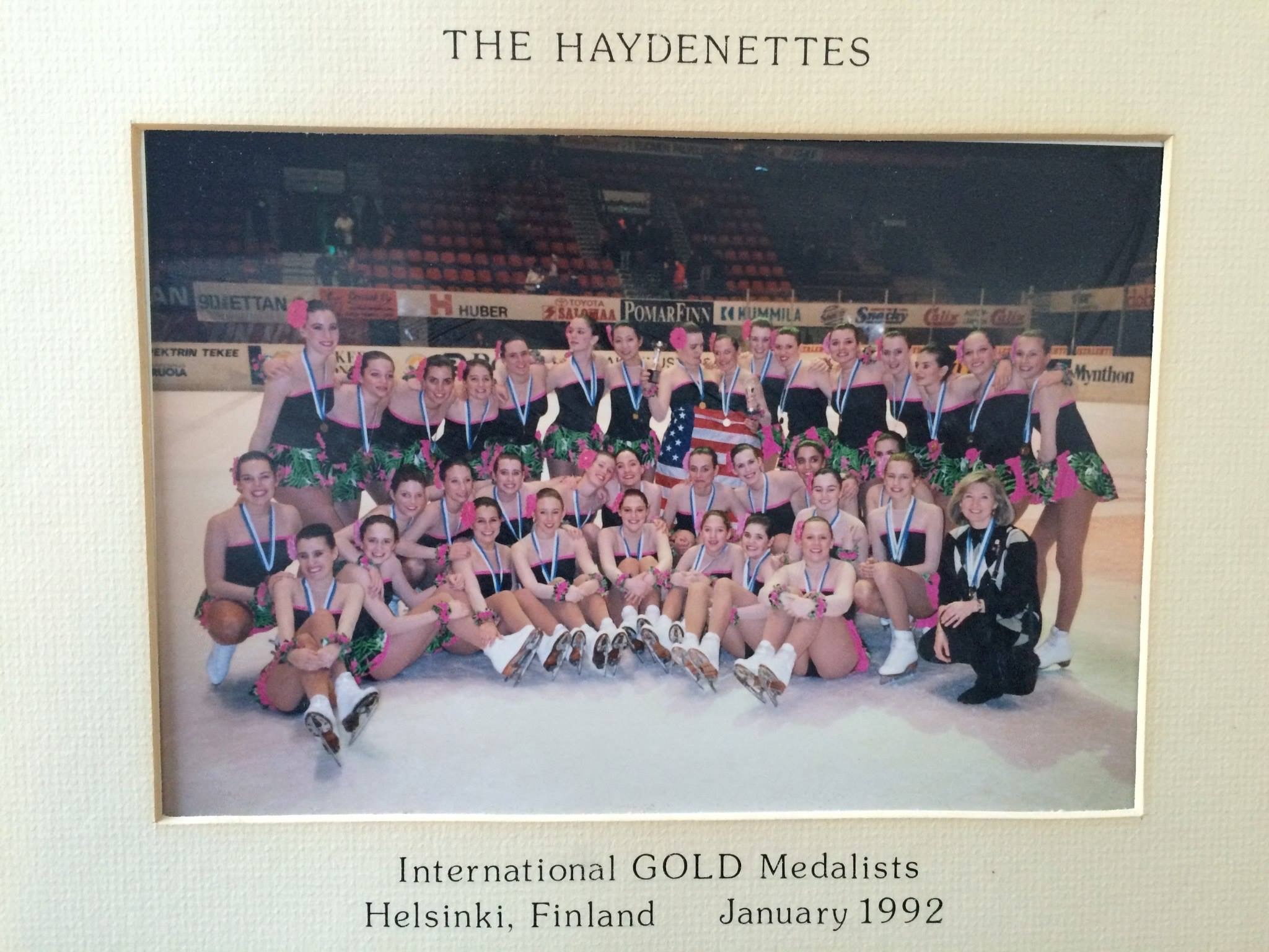 An on-ice team photo of the Haydenettes in 1992.