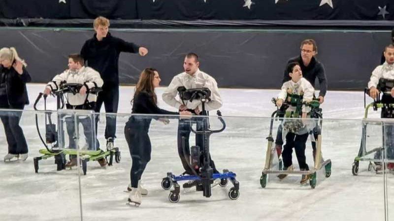 Skters using various mobility devices skate in the annual ice show 