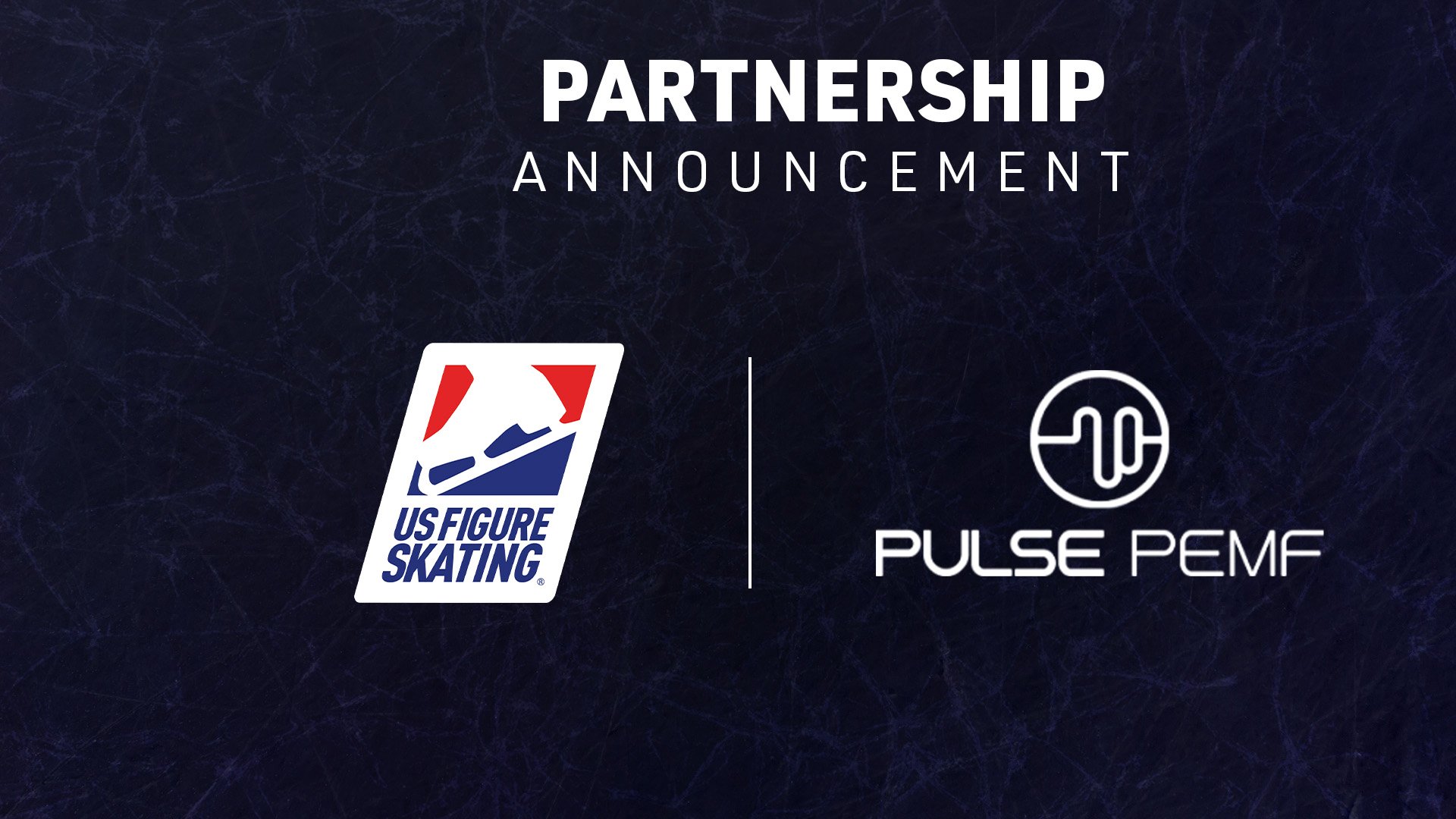 U.S. Figure Skating logo next to the Pulse PEMF logo on a dark blue background with white text saying "Partnership Announcement" above