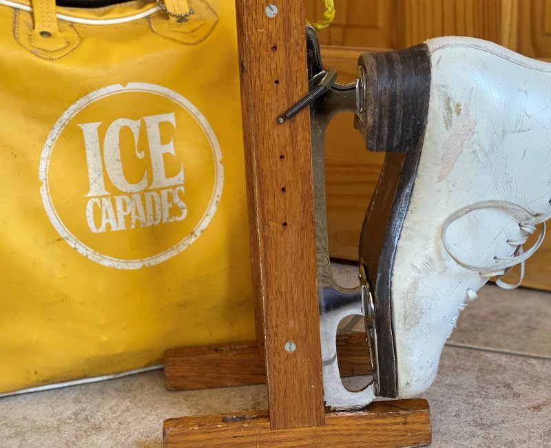 Ice capades bag and old skate rack