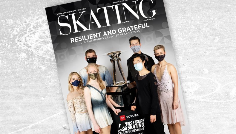 SKATING Magazine Cover for March included the U.S. champions around the trophy.