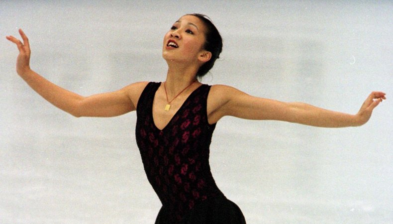 Michelle Kwan in a black dress at 1998 World Championships