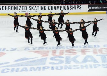 DC EDGE masters team skates in black and red costumes