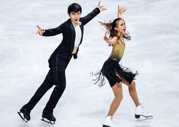 Jeffrey Chen and Katarina Wolfkostin perform at a competition