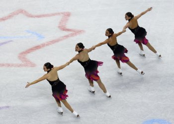 Miami University performs their short program at the World Synchronized Championships