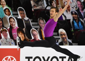 Jason Brown does a jump at the 2021 U.S. Figure Skating Championships.