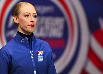 Bradie Tennell, wearing her Team USA jacket, focuses as she prepares to take the Ice at the U.S. Championships in Wichita.