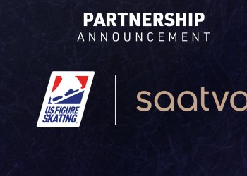 The U.S. Figure Skating and Saatva logos with the words "Partnership Announcement" above