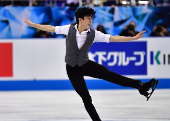 Nathan Chen performs a step sequence at the 2019 World Team trophy