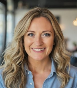 Headshot of Alex Schauffler. Alex is a white woman with long blonde hair wearing a light blue button up shirt. 