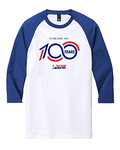 White and blue shirt with the 100 years logo