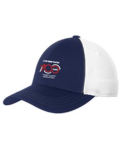 Blue hat with the 100 years logo with a mesh backing